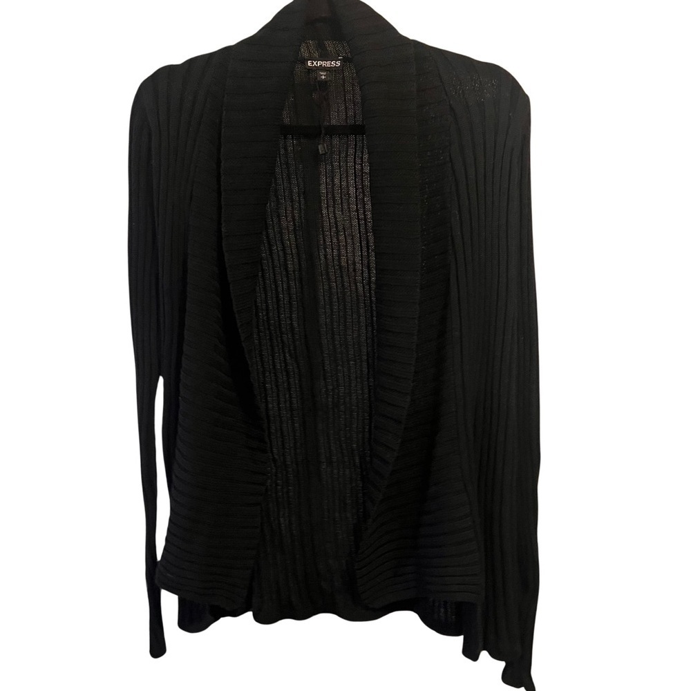 Express Womens Cardigan Sweater Black Long Sleeve Open Front Ribbed Knit SMALL - Picture 2 of 6